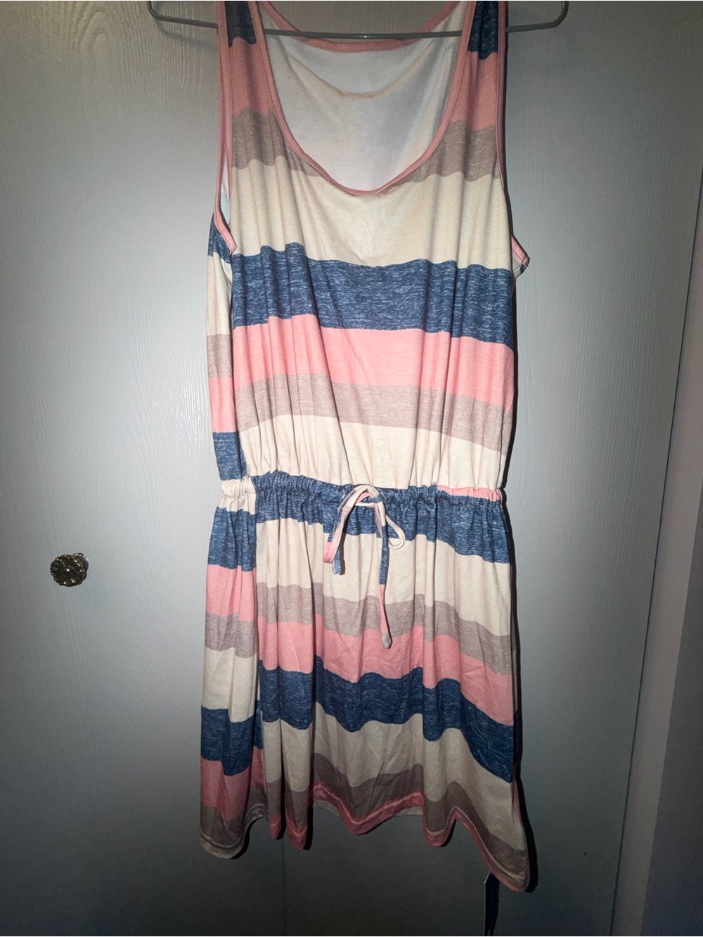 Cupshe Pink Blue Cream Striped Sleeveless Drawstring Dress